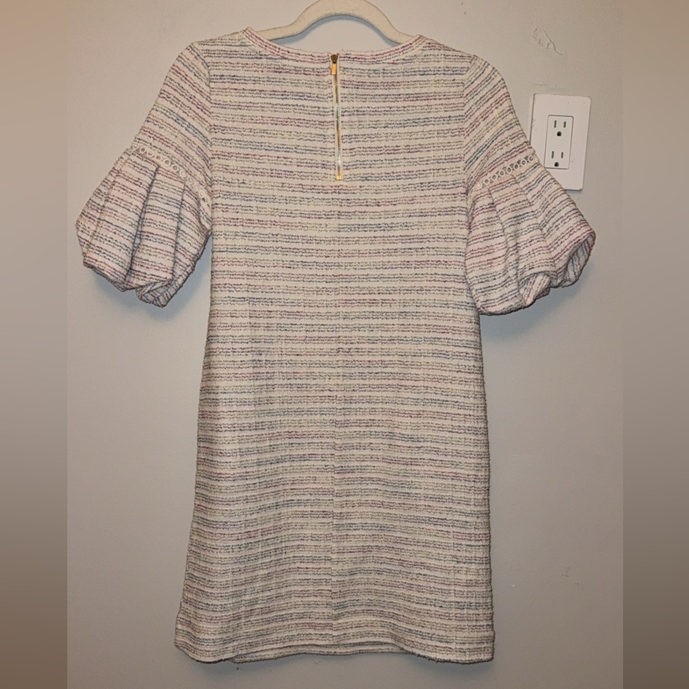 LOFT colorful bouncle Tweed Puff Sleeve Shift Dress - Picture 7 of 7